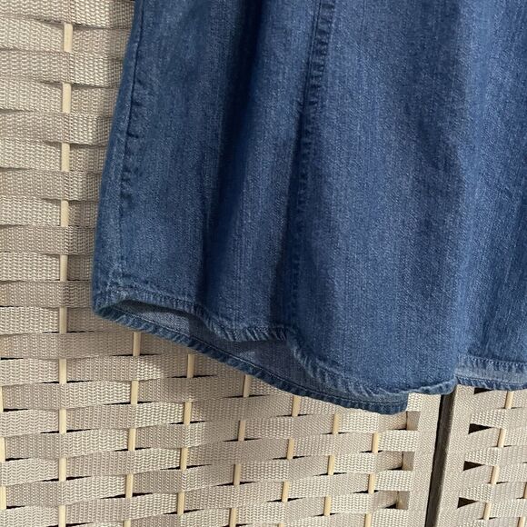GAP Denim Dress Size M Medium Indigo Blue Lace Front 3/4 Bell Sleeve Pockets - Picture 6 of 10